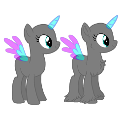 Size: 1166x1080 | Tagged: safe, artist:intfighter, oc, oc only, alicorn, pony, alicorn oc, bald, base, chest fluff, duo, eyelashes, horn, simple background, smiling, transparent background, two toned wings, unshorn fetlocks, wings