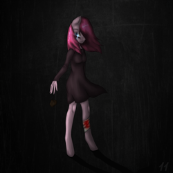 Size: 2834x2834 | Tagged: safe, artist:11-shadow, pinkie pie, earth pony, anthro, unguligrade anthro, g4, bandage, blood, clothes, dress, female, high res, pinkamena diane pie, solo