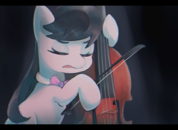 Size: 1474x1080 | Tagged: safe, artist:lexiedraw, octavia melody, earth pony, pony, g4, bow (instrument), bowtie, cello, cello bow, eyes closed, female, hoof hold, mare, musical instrument, open mouth, playing instrument, solo