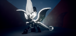 Size: 3840x1820 | Tagged: safe, artist:phoenixtm, oc, oc:nightmare phoenix, oc:phoenix stardash, alien, cyborg, original species, 3d, battle stance, ceikraill, glowing, lens flare, night, spread wings, unreal engine, wings