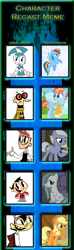 Size: 736x2495 | Tagged: safe, edit, edited screencap, screencap, applejack, limestone pie, marble pie, rainbow dash, windy whistles, earth pony, human, pegasus, pony, robot, g4, brad carbunkle, jenny wakeman, meme, my life as a teenage robot, nora wakeman, recast, recast meme, recasting, sheldon lee, tuck carbunkle