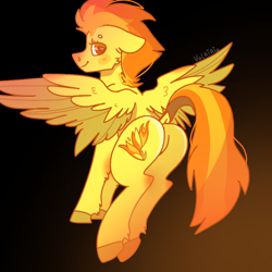 Size: 768x768 | Tagged: safe, artist:valkiria, derpibooru exclusive, spitfire, pegasus, pony, g4, black background, butt, feathered wings, female, firebutt, looking at you, mare, plot, simple background, solo, wings