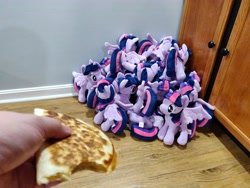 Size: 4608x3456 | Tagged: safe, photographer:sometwifag, twilight sparkle, alicorn, human, pony, g4, 4de, abuse, female, food, hand, irl, male, mare, multeity, photo, photography, plushie, pure unfiltered evil, quesadilla, scared, scaring, self ponidox, sparkle sparkle sparkle, they're just so cheesy, turophobia, twilight sparkle (alicorn), twilight sparkle plushie, twilybuse, you monster