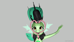 Size: 1280x720 | Tagged: safe, artist:batponyecho, oc, oc only, oc:mint chisel, oc:speculo, changeling, monster pony, original species, pony, tatzlpony, 3d, changeling oc, cutie mark, eyes closed, female, green changeling, holes, long tongue, love, mare, source filmmaker, tail, tongue out, tongue play, wings