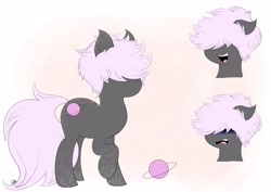 Size: 5145x3636 | Tagged: safe, artist:drawalaverr, oc, oc only, oc:pulsse, earth pony, pony, covered eyes, femboy, male, nervous, reference sheet, simple background, smiling, solo, spots