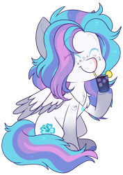 Size: 1804x2552 | Tagged: safe, artist:jetjetj, part of a set, oc, oc only, oc:frosted hibiscus, pegasus, pony, chibi, commission, eyes closed, female, mare, simple background, sitting, smiling, solo, transparent background, two toned wings, wings, ych result