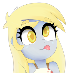 Size: 1536x1536 | Tagged: safe, artist:biocrine, derpy hooves, equestria girls, g4, :p, bust, colored pupils, cute, derpabetes, simple background, solo, tongue out, white background