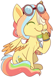 Size: 1581x2283 | Tagged: safe, artist:jetjetj, part of a set, oc, oc only, oc:zapple cider, pegasus, pony, chibi, cider, commission, cute, eyes closed, female, goggles, mare, simple background, sitting, smiling, solo, transparent background, two toned wings, wings, ych result