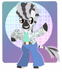 Size: 1626x1933 | Tagged: safe, artist:dyonys, oc, oc:nik, zebra, afro, clothes, disco, male, stallion