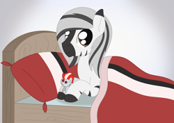 Size: 2220x1574 | Tagged: safe, artist:dyonys, oc, oc:nik, zebra, bed, ducati, male, plushie, stallion