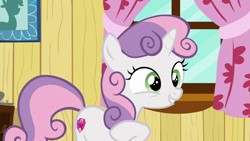 Size: 1280x720 | Tagged: safe, screencap, sweetie belle, pony, unicorn, g4, the fault in our cutie marks, clubhouse, crusaders clubhouse, female, filly, solo
