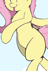 Size: 888x1313 | Tagged: safe, artist:rainyvisualz, edit, fluttershy, pony, g4, :p, belly, bipedal, chest fluff, cropped, cute, eyes closed, pictures of bellies, shyabetes, solo, tongue out, wingless