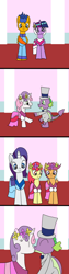 Size: 1024x4096 | Tagged: safe, artist:platinumdrop, apple bloom, flash sentry, rarity, scootaloo, spike, sweetie belle, twilight sparkle, alicorn, pony, g4, clothes, comic, cutie mark crusaders, dress, female, flower filly, flower girl, flower girl dress, hat, kissing, male, marriage, request, ship:flashlight, ship:spikebelle, shipping, straight, top hat, tuxedo, twilight sparkle (alicorn), wedding, wedding dress