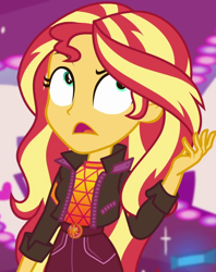 Size: 853x1078 | Tagged: safe, screencap, sunset shimmer, equestria girls, equestria girls series, g4, sunset's backstage pass!, spoiler:eqg series (season 2), cropped, female, geode of empathy, magical geodes, music festival outfit, shrunken pupils, solo