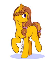 Size: 1000x1200 | Tagged: safe, artist:soulfulmirror, oc, oc only, oc:honey ella, earth pony, pony, bow, braid, female, hair bow, mare, simple background, solo, tail bow, white background