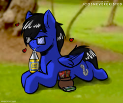 Size: 1024x861 | Tagged: safe, artist:jcosneverexisted, oc, oc only, oc:tony, pegasus, pony, eyes closed, glasses, lying, lying down, male, prone, solo, stallion