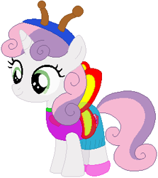 Size: 282x316 | Tagged: safe, artist:selenaede, artist:user15432, sweetie belle, butterfly, butterfly pony, pony, unicorn, g4, antenna, antennae, base used, butterfly costume, butterfly wings, clothes, costume, cute, halloween, halloween costume, holiday, red wings, shoes, solo, wings
