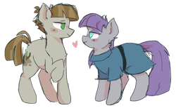Size: 1562x960 | Tagged: safe, artist:pretzelprince, maud pie, mudbriar, earth pony, pony, g4, clothes, female, heart, looking at each other, male, mare, ship:maudbriar, shipping, simple background, smiling, stallion, straight, transparent background