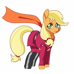 Size: 1600x1600 | Tagged: safe, artist:zettaidullahan, applejack, earth pony, pony, g4, boots, cape, clothes, cyborg 009, female, mare, shoes, simple background, white background