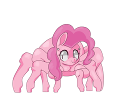 Size: 1208x938 | Tagged: safe, artist:zettaidullahan, pinkie pie, monster pony, original species, spiderpony, g4, adoracreepy, creepy, cute, cyriak, female, multiple eyes, multiple legs, multiple limbs, not salmon, pink coat, simple background, smiling, solo, species swap, wat, white background