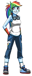 Size: 1272x3000 | Tagged: safe, artist:artemis-polara, rainbow dash, equestria girls, g4, clothes, converse, geode of super speed, goggles, magical geodes, pants, ponytail, shoes, simple background, socks, solo, tank top, transparent background