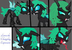 Size: 790x547 | Tagged: safe, artist:daisyrosepup16, oc, oc only, changeling, base used, bust, changeling oc, crying, fangs, female, tongue out