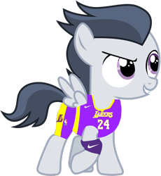 Size: 2302x2500 | Tagged: safe, artist:rapmlpandbttffan23, rumble, pegasus, pony, g4, basketball, basketball jersey, clothes, colt, foal, high res, jersey, lakers, los angeles lakers, male, nba, nike, nike logo, shorts, simple background, solo, transparent background, wristband