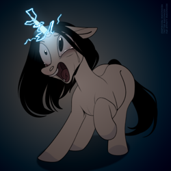 Size: 5000x5000 | Tagged: safe, artist:moonhoek, oc, oc only, oc:moon hoek, pony, unicorn, colored, crying, digital art, electricity, female, flat colors, full body, horn, lightning, mare, open mouth, solo