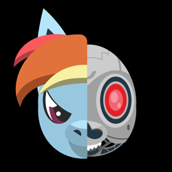 Size: 9000x9000 | Tagged: safe, artist:samoht-lion, rainbow dash, pony, two sided posters, g4, absurd resolution, black background, bust, female, portrait, simple background, solo, split screen, t-800, terminator