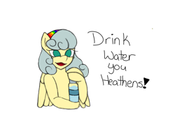 Size: 2048x1536 | Tagged: safe, artist:mintymelody, oc, oc only, oc:rainbow ribbon, pegasus, semi-anthro, arm hooves, dialogue, simple background, solo, transparent background, water bottle