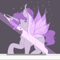 Size: 680x680 | Tagged: safe, artist:nel_liddell, oc, oc only, alicorn, pony, :p, alicorn oc, butterfly wings, chest fluff, hair over eyes, horn, raised hoof, solo, tongue out, wings