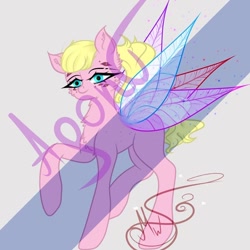 Size: 840x840 | Tagged: safe, artist:nel_liddell, oc, oc only, pony, abstract background, butterfly wings, raised hoof, signature, solo, watermark, wings