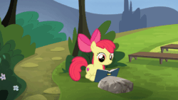 Size: 1920x1080 | Tagged: safe, artist:axelp, apple bloom, earth pony, pony, g4, adorabloom, animated, book, cute, female, filly, gif, i can't believe it's not hasbro studios, show accurate, smiling, solo