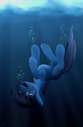 Size: 835x1280 | Tagged: safe, artist:buckweiser, oc, oc only, oc:buckminster, pony, asphyxiation, drowning, eyes rolling back, implied suicide, male, solo, stallion, underwater