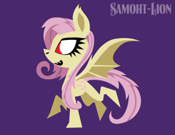 Size: 3300x2550 | Tagged: safe, artist:samoht-lion, fluttershy, bat pony, pony, g4, bat ponified, chibi, cute, flutterbat, high res, purple background, race swap, shyabates, shyabetes, simple background, solo, style