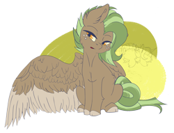 Size: 2769x2121 | Tagged: safe, artist:sundayrain, oc, oc only, oc:pompeii, pegasus, pony, abstract background, freckles, high res, looking offscreen, simple background, sitting, solo, spread wings, stalliongrad, transparent background, two toned mane, two toned wings, watermark, wings