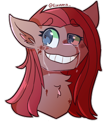 Size: 1900x2100 | Tagged: safe, artist:elevantia, pinkie pie, earth pony, pony, g4, blood, bust, crying, eyebrows, eyebrows visible through hair, female, mare, messy mane, pinkamena diane pie, portrait, shrunken pupils, simple background, smiling, solo, transparent background