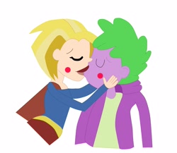 Size: 2823x2448 | Tagged: safe, spike, human, equestria girls, g4, blushing, crossover, crossover shipping, hand on cheek, high res, human spike, humanized, karaspike, kissing, shipping, spikelove, spikexsupergirl, supergirl