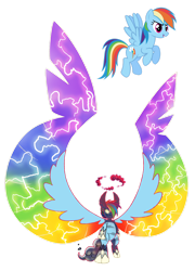 Size: 1280x1778 | Tagged: safe, artist:bearmation, rainbow dash, pegasus, pony, g4, cloud, colored wings, crossover, dynamax, electricity, female, gigantamax, glowing eyes, macro, multicolored wings, pokemon sword and shield, pokémon, rainbow feathers, rainbow wings, simple background, solo, transparent background, wings