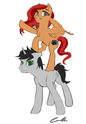 Size: 1200x1728 | Tagged: safe, artist:huckleberrypony, oc, oc only, oc:gingersnap (horizonverse), oc:silver star (horizonverse), fanfic:friendship is optimal, female, male, shipping, straight