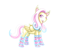 Size: 3508x2480 | Tagged: safe, artist:artifex670, fluttershy, bat pony, pegasus, pony, g4, bat ponified, clothes, colored sketch, female, flutterbat, high res, mare, race swap, simple background, socks, solo, white background