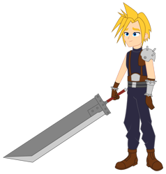 Size: 1920x2015 | Tagged: safe, artist:lhenao, artist:selenaede, human, equestria girls, g4, barely eqg related, base used, boots, buster sword, clothes, cloud strife, crossover, equestria girls style, equestria girls-ified, final fantasy, final fantasy vii, gloves, male, shoes, simple background, solo, square enix, sword, transparent background, weapon