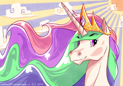 Size: 2000x1400 | Tagged: safe, artist:maltese101, princess celestia, pony, g4, bust, cloud, female, hoers, solo, sun