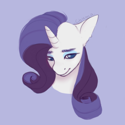 Size: 1000x1000 | Tagged: safe, artist:chumacha, rarity, pony, unicorn, g4, bust, female, lidded eyes, mare, purple background, simple background, solo