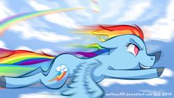 Size: 1000x563 | Tagged: safe, artist:maltese101, rainbow dash, pegasus, pony, g4, cloud, flying, sonic rainboom