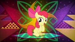 Size: 3840x2160 | Tagged: safe, artist:dashiesparkle edit, artist:laszlvfx, edit, apple bloom, earth pony, pony, g4, adorabloom, complex background, cute, female, high res, open mouth, sitting, solo, wallpaper, wallpaper edit