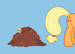 Size: 2208x1600 | Tagged: safe, edit, edited screencap, screencap, applejack, earth pony, fly, insect, pony, g4, g4.5, my little pony: pony life, the 5 habits of highly effective ponies, cutie mark, female, fertilizer, flank, generational ponidox, implied poop, mare, rear, toilet humor, vector