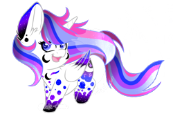 Size: 1610x1079 | Tagged: safe, artist:silentwolf-oficial, oc, oc only, alicorn, pony, alicorn oc, chibi, horn, open mouth, rainbow power, simple background, smiling, solo, starry wings, transparent background, watermark, wings