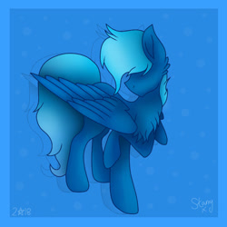 Size: 768x768 | Tagged: safe, artist:saladstarry, oc, oc only, pegasus, pony, chest fluff, hair over eyes, pegasus oc, raised hoof, signature, solo, wings