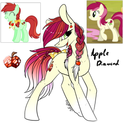 Size: 1200x1200 | Tagged: safe, artist:intfighter, roseluck, oc, oc only, earth pony, pony, g4, bow, braid, female, magical lesbian spawn, mare, offspring, open mouth, raised tail, screencap reference, signature, simple background, smiling, solo, tail, tail bow, transparent background